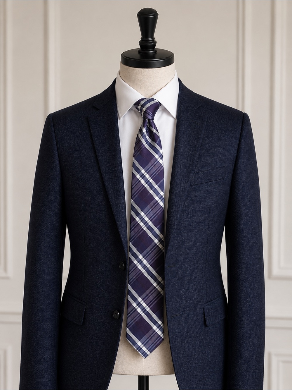 Nick Graham plaid purple‎ and white Tie